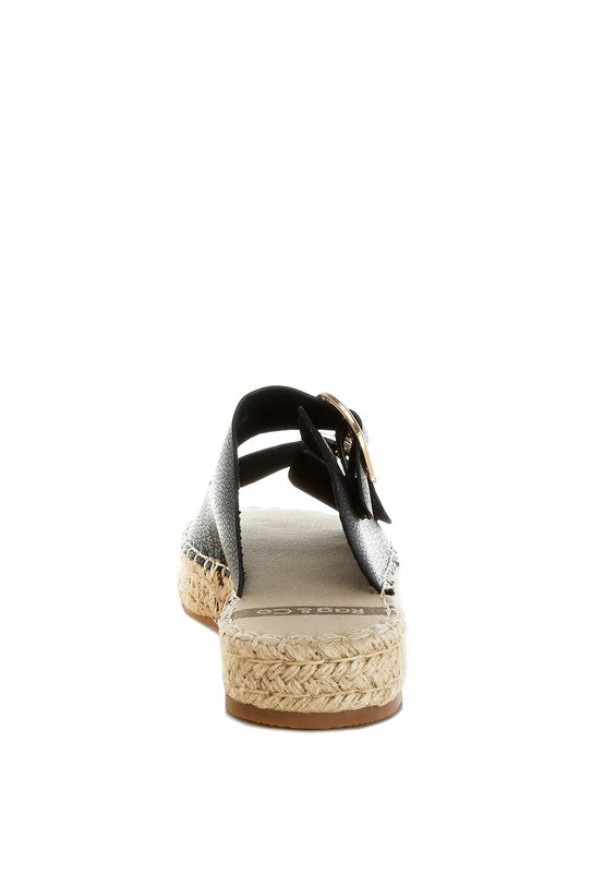 Black Palala Genuine Soft Leather Square Toe Espadrilles