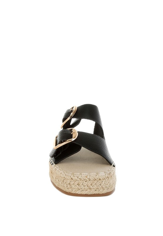 Black Palala Genuine Soft Leather Square Toe Espadrilles