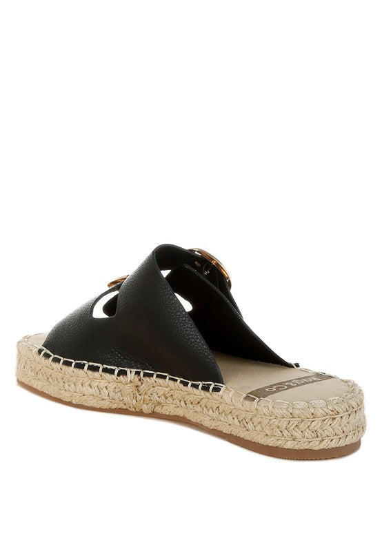 Black Palala Genuine Soft Leather Square Toe Espadrilles