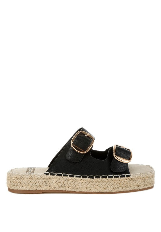 Black Palala Genuine Soft Leather Square Toe Espadrilles