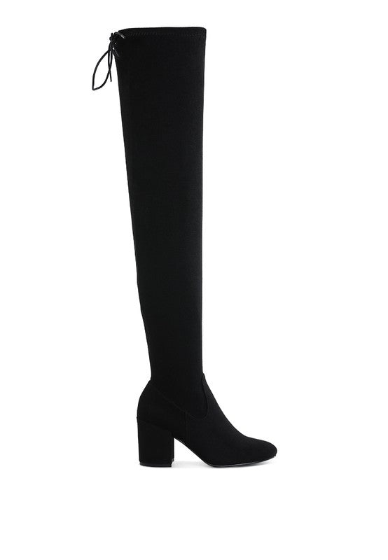 Black knee-high boot on a white background