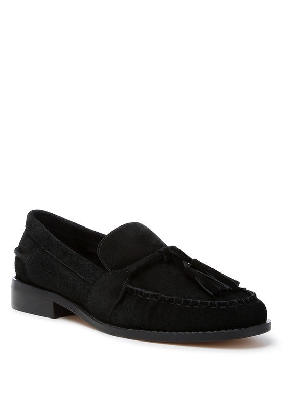 Black Tassels Detail Suede Loafers