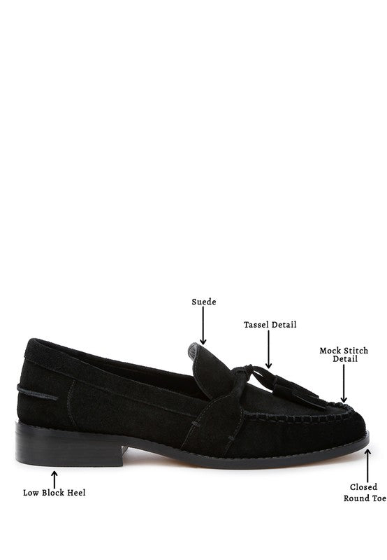 Black Tassels Detail Suede Loafers