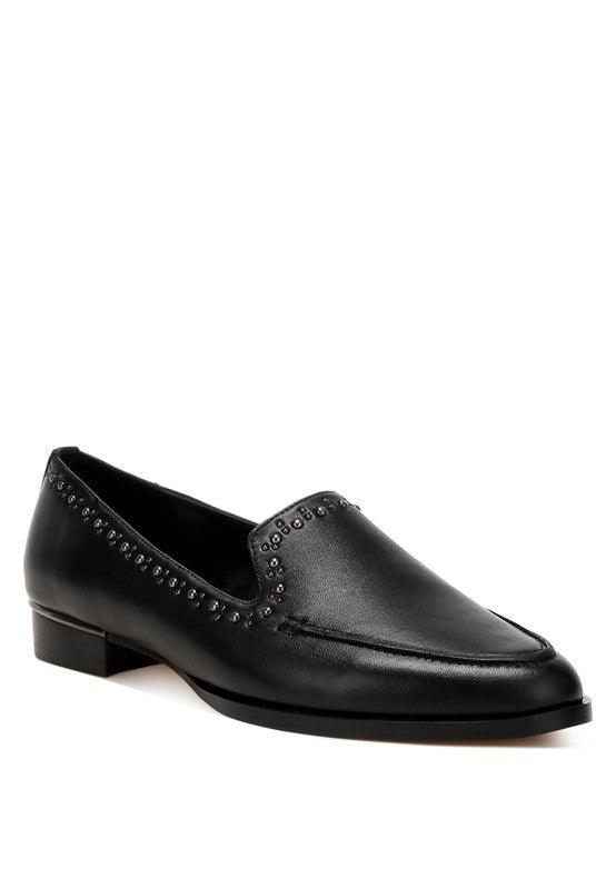 Black Wolferton Delicate Stud Detail Leather Loafers