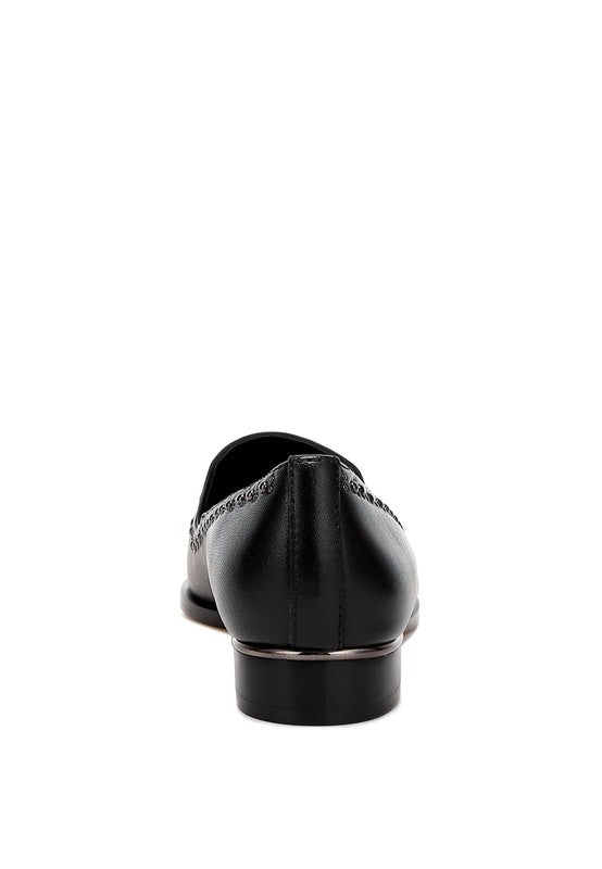 Black Wolferton Delicate Stud Detail Leather Loafers