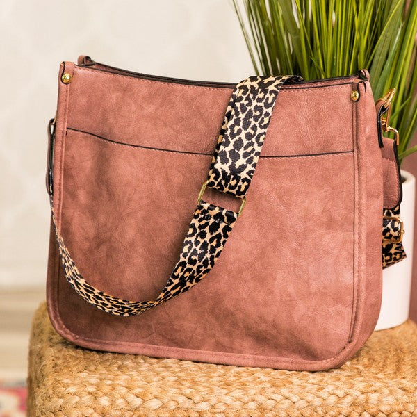 Blush Crossbody Handbag Purse Leopard Animal Strap