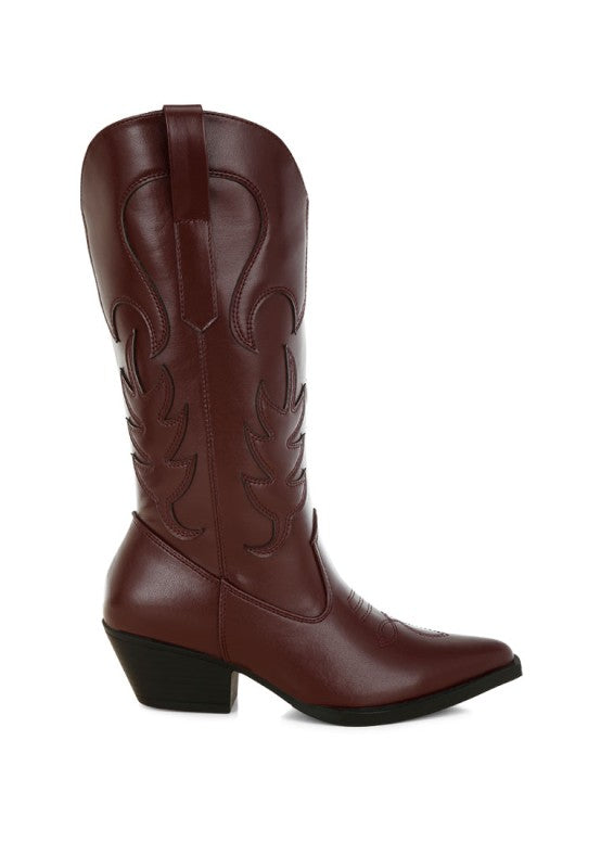 Brown cowboy boot on a white background
