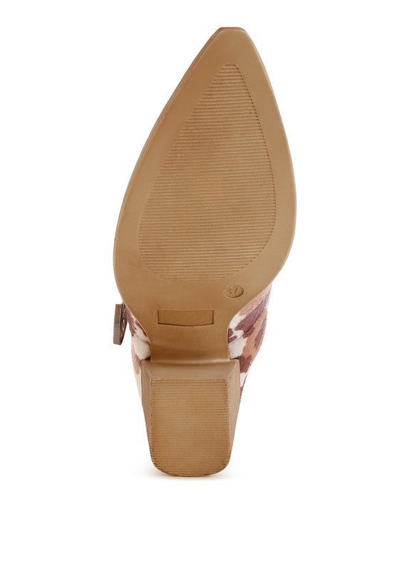 Cow Print Nometa Faux Suede Buckle Detail Mules