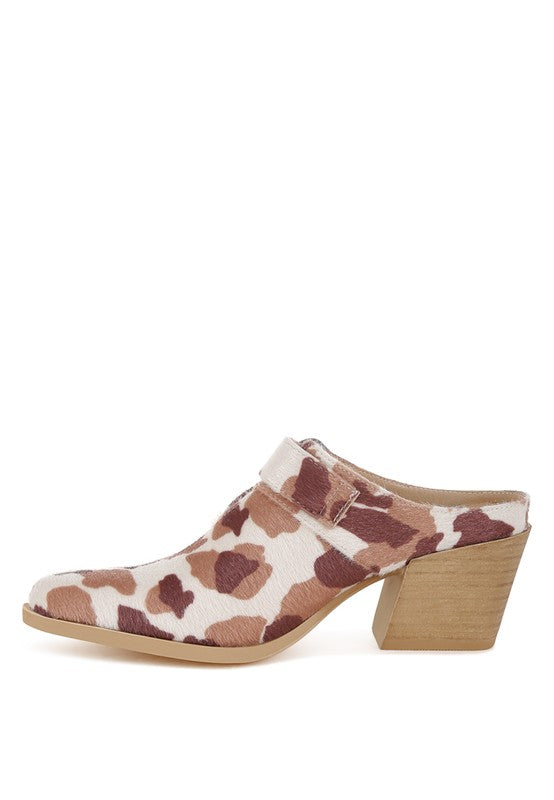 Cow Print Nometa Faux Suede Buckle Detail Mules