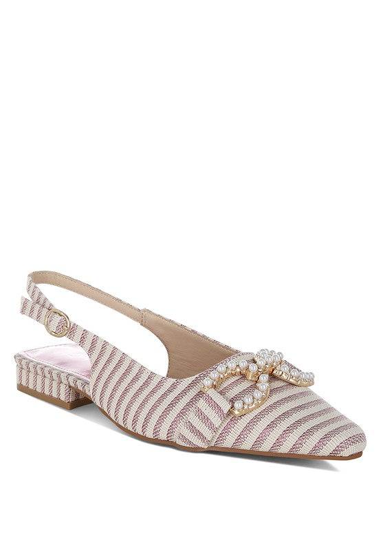 Gold Crina Pearl-Detailed Horsebit Woven Flats