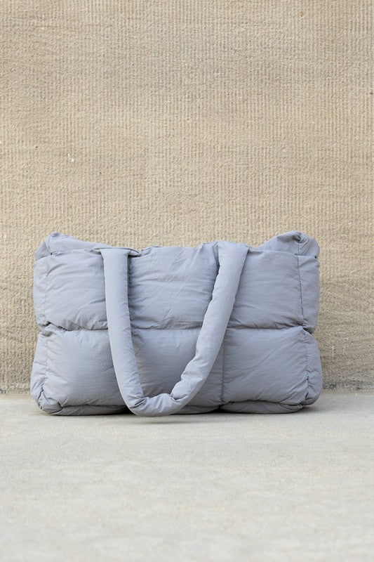 Gray Nylon Puffer Tote with Zipper