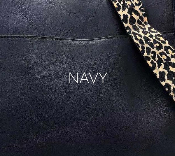 Navy Crossbody Handbag Purse Leopard Animal Strap
