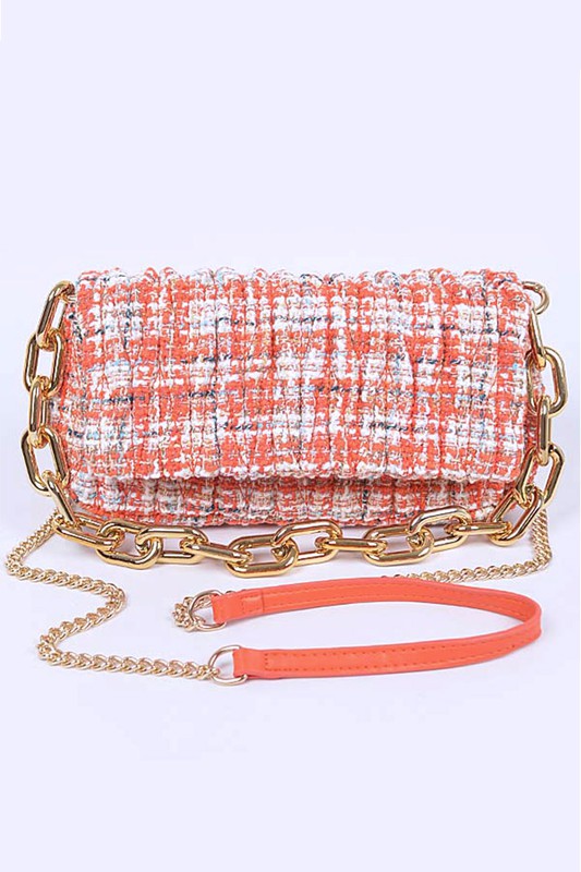 Pink Quilted Tweed Chunky Chain Shoulder Bag