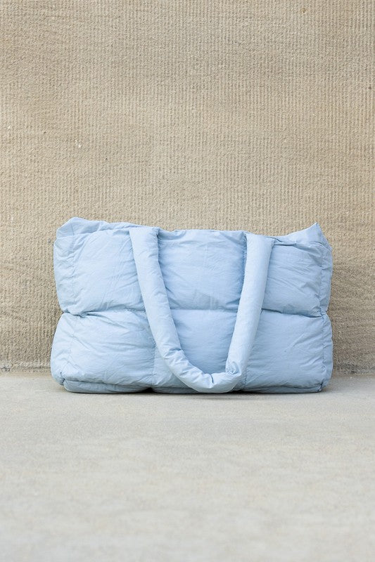 Powder Blue Nylon Puffer Tote with Zipper