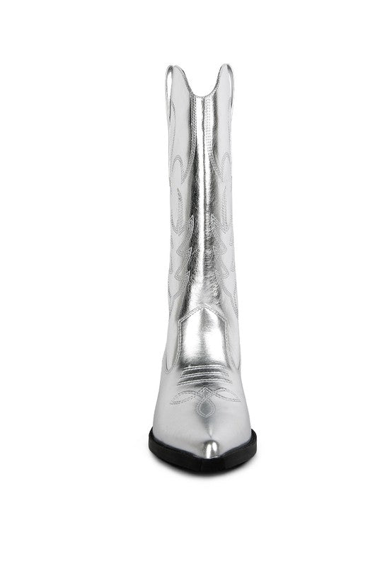Silver cowboy boot on a white background