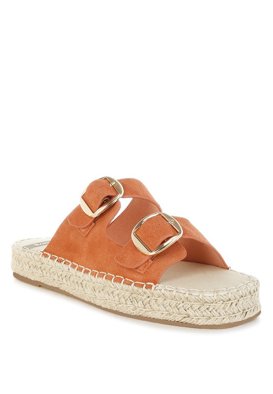 Tan Kuopa Genuine Soft Leather Espadrille Flatform