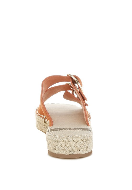 Tan Kuopa Genuine Soft Leather Espadrille Flatform
