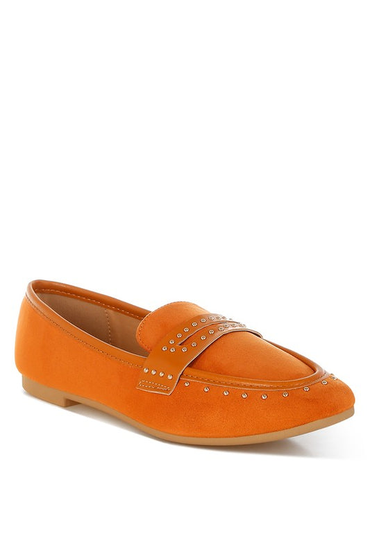 Tan Lumina Penny Strap Studded Loafers