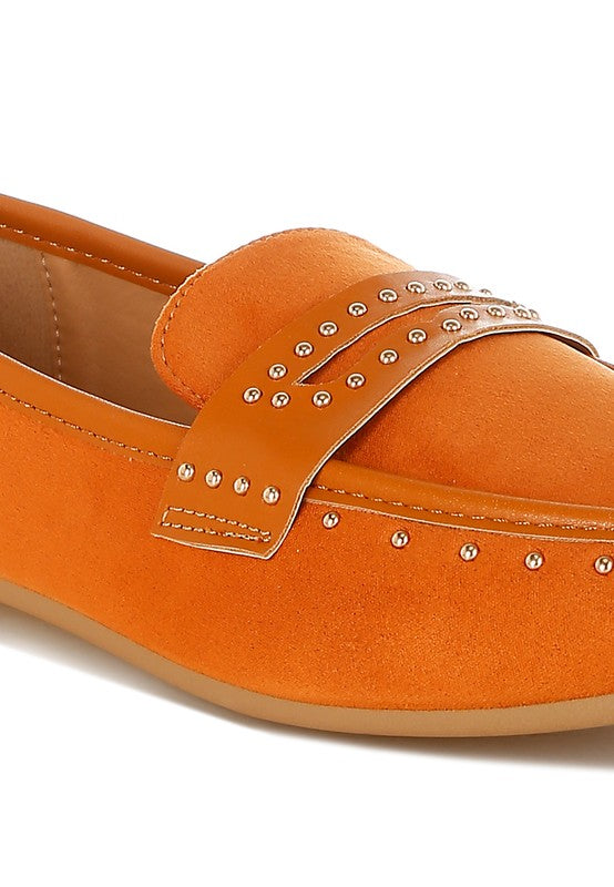 Tan Lumina Penny Strap Studded Loafers