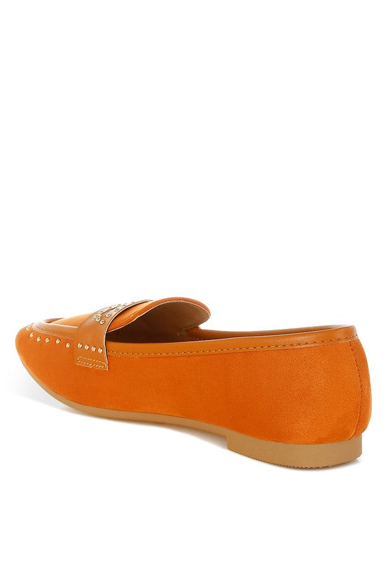 Tan Lumina Penny Strap Studded Loafers