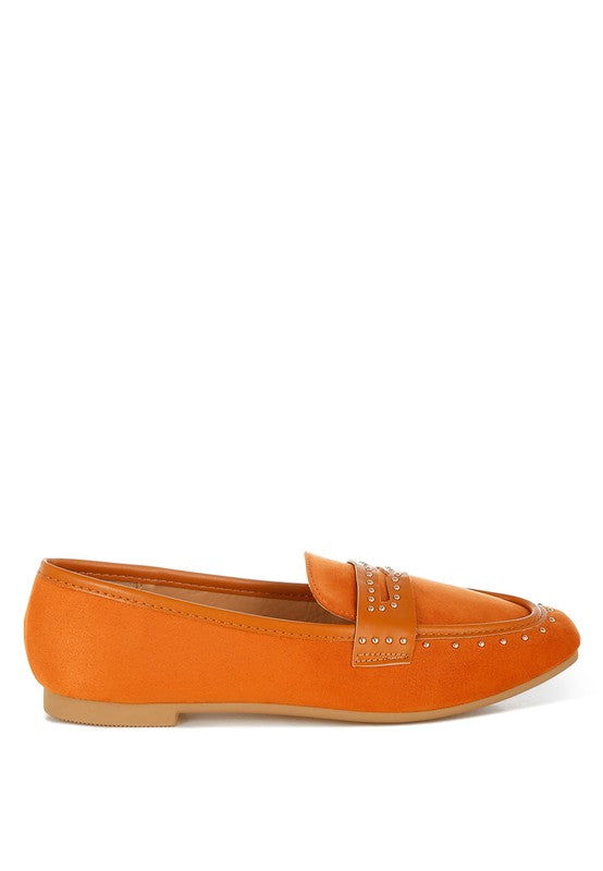 Tan Lumina Penny Strap Studded Loafers