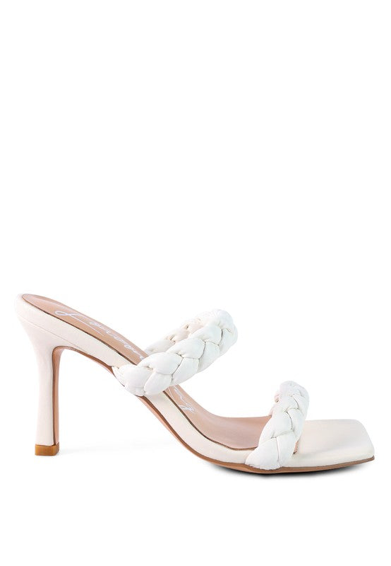White BELADONA BRAIDED STRAP MID HEEL SANDAL