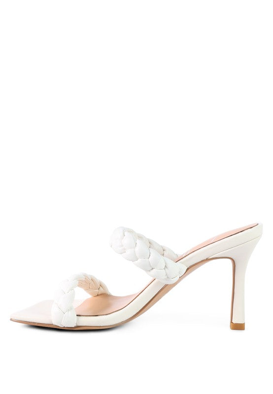 White BELADONA BRAIDED STRAP MID HEEL SANDAL