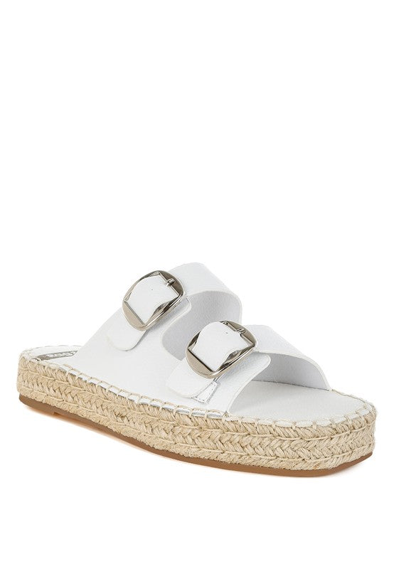 White Palala Genuine Soft Leather Square Toe Espadrilles