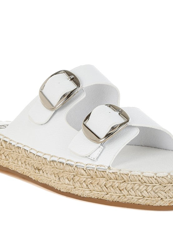 White Palala Genuine Soft Leather Square Toe Espadrilles