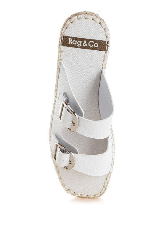 White Palala Genuine Soft Leather Square Toe Espadrilles