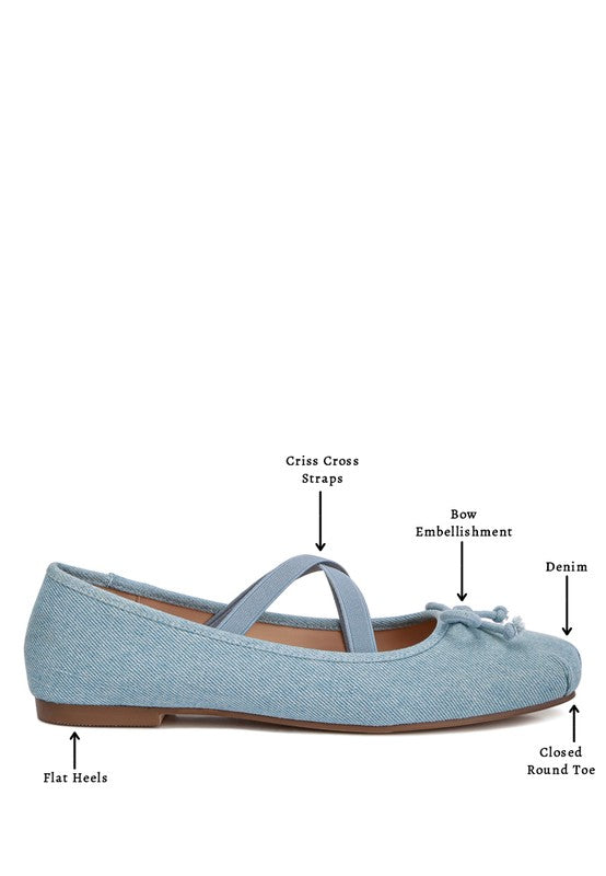 Blue Denim Criss Cross Strap Ballet Flats