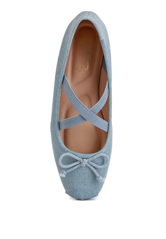 Blue Denim Criss Cross Strap Ballet Flats