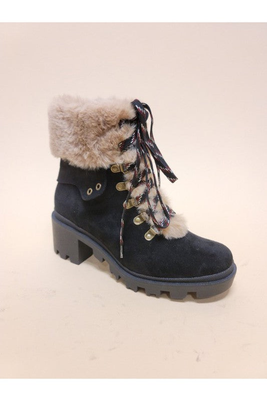 Black FUR COMBAT BOOTIES