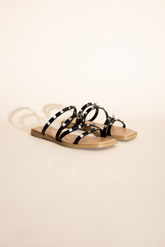 Black Stud Flat Slides