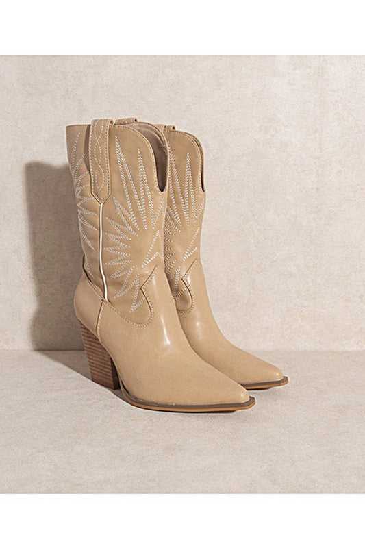 Beige COWBOY BOOTS WITH STITCHING
