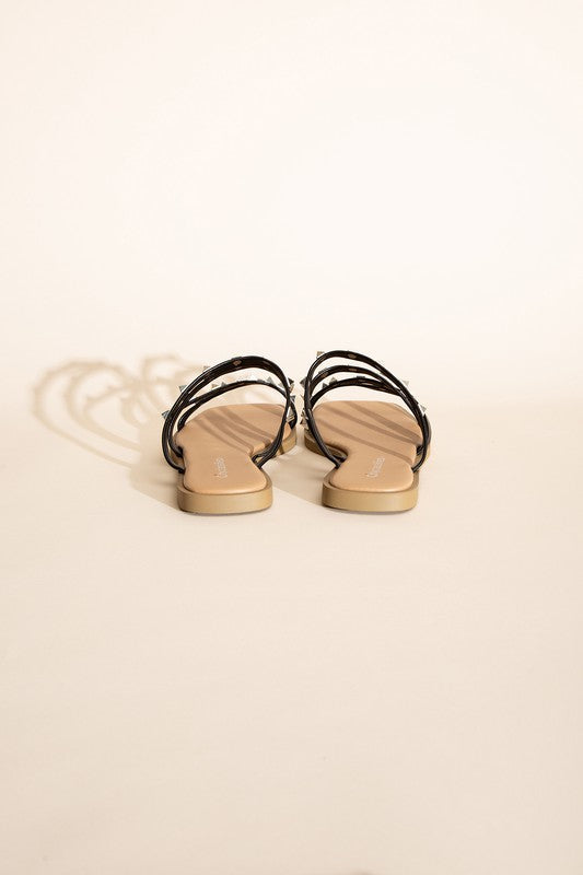 Black Stud Flat Slides