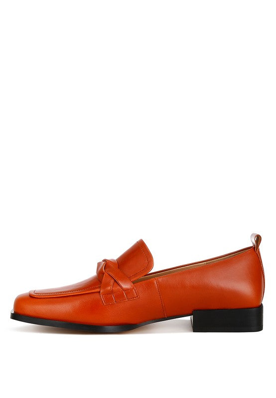 Cognac Genuine Leather Braided Loafers