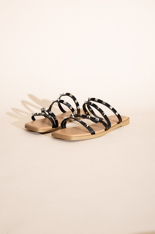 Black Stud Flat Slides