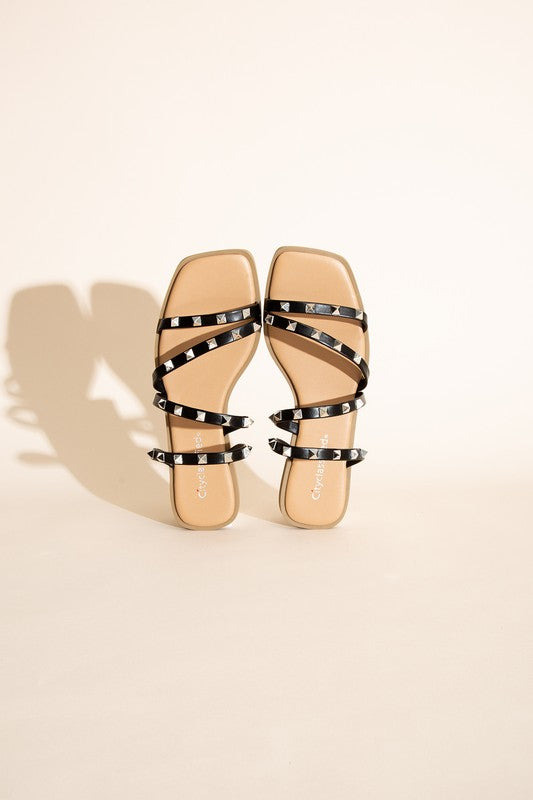 Black Stud Flat Slides