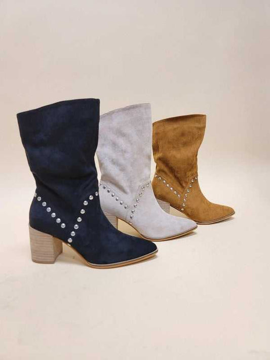 SUEDE MIDI BOOTIES WITH STUDS
