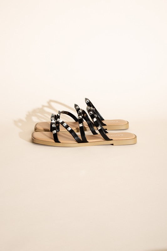 Black Stud Flat Slides