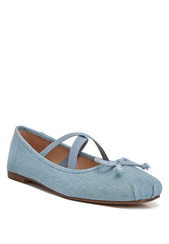 Blue Denim Criss Cross Strap Ballet Flats