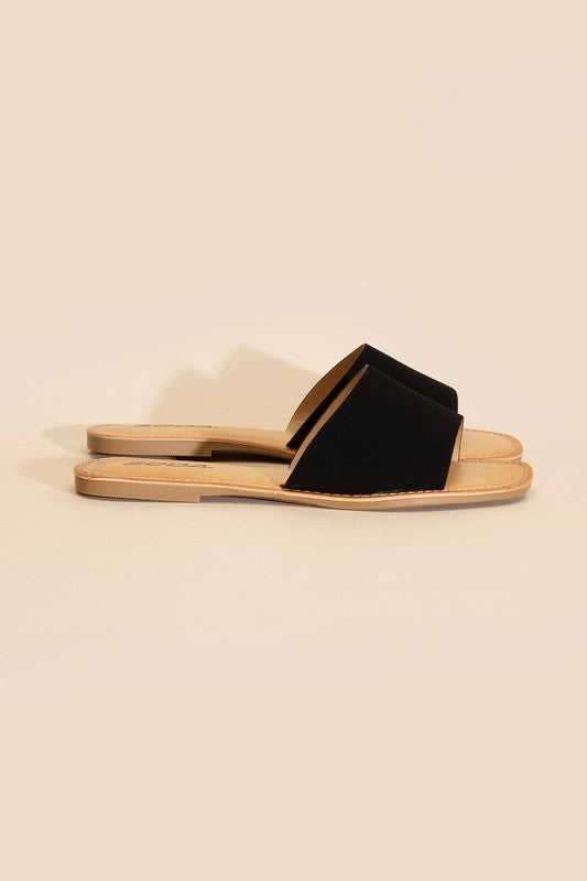 Black Open Toe Flat Slides