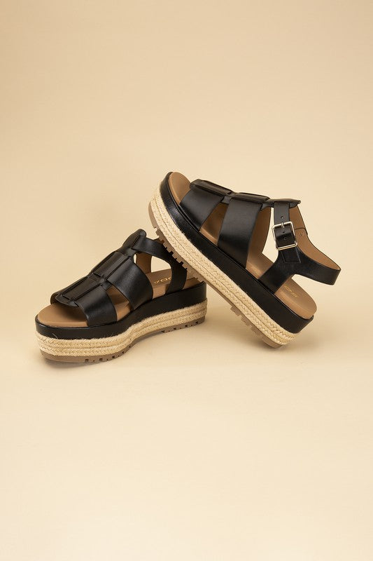  Black Espadrille Gladiator Round Toe Sandals