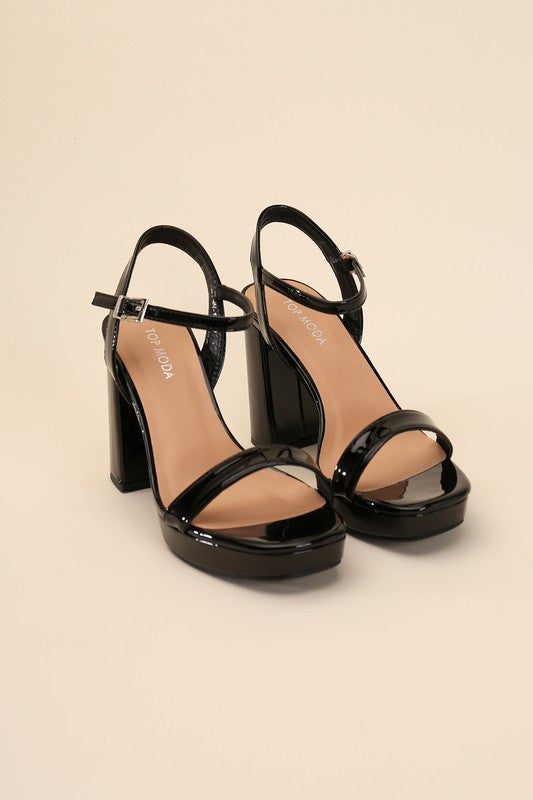 Black Stylish Ankle Strap Block Heel