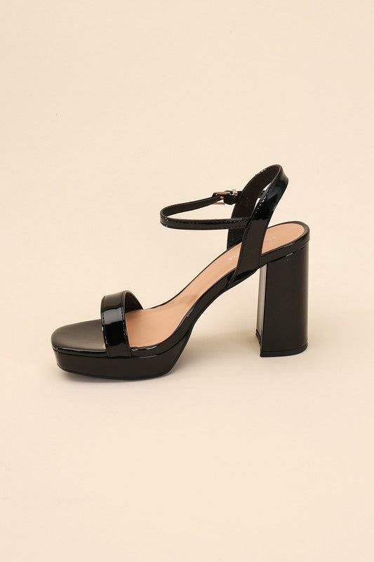 Black Stylish Ankle Strap Block Heel