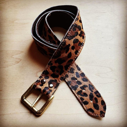 Brown Hair Leopard Leather Belt with Antique Belt Buckle