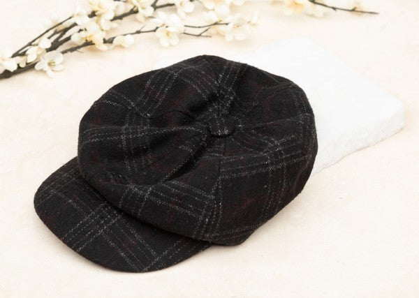 Black  Plaid Newsboy Caps