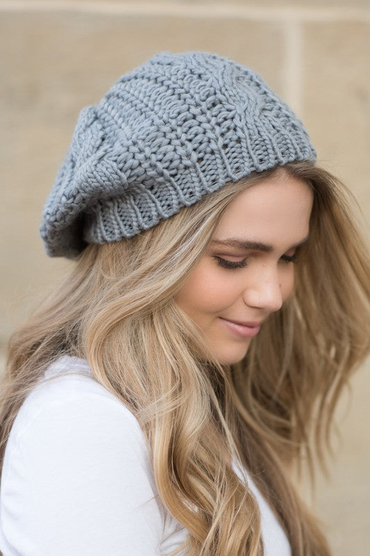 Gray Knit Slouchy Beret