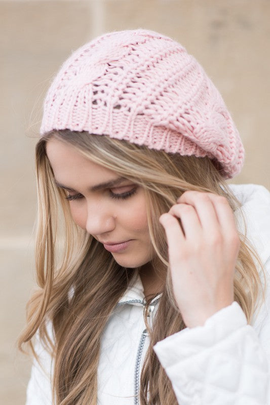 Pink Knit Slouchy Beret